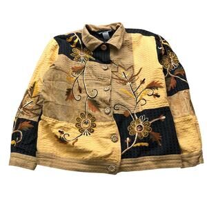 Indigo Moon Colorblock Textured Floral Flower Lined Jacket Womens Medium M